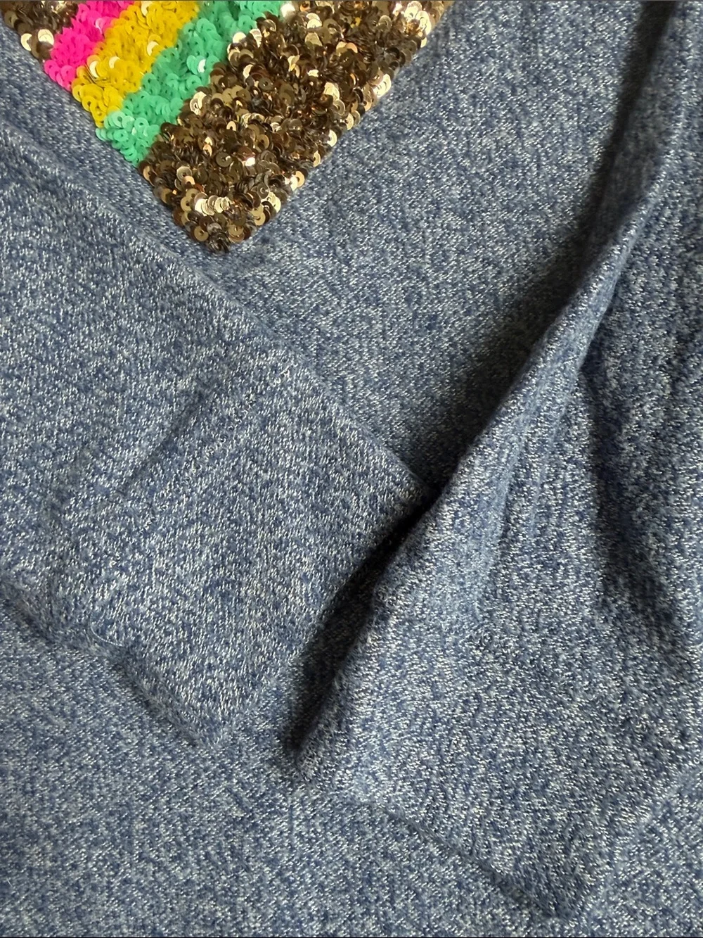 Girls' Navy Sequin Heart Sweatshirt with Rainbow Stripes